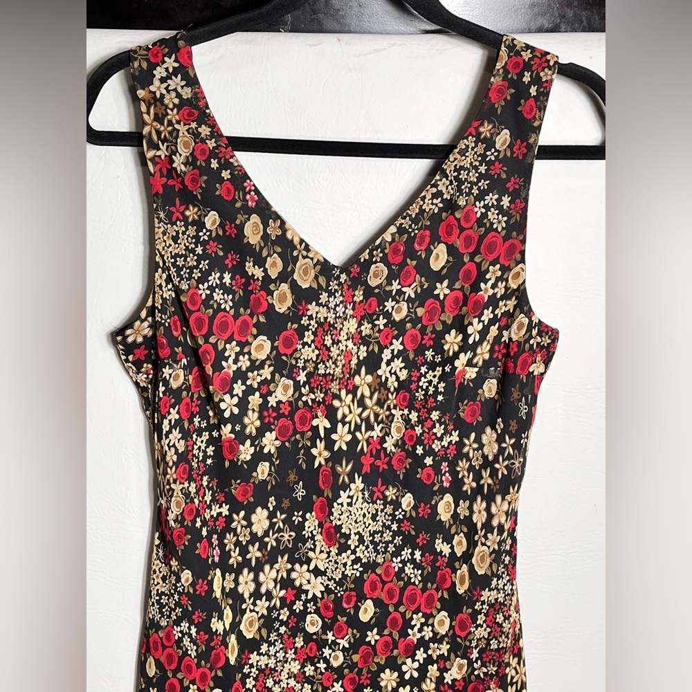 Vintage Meghan Matthers Floral Black and Red Midi Dress sz 10 - Picture 3 of 12